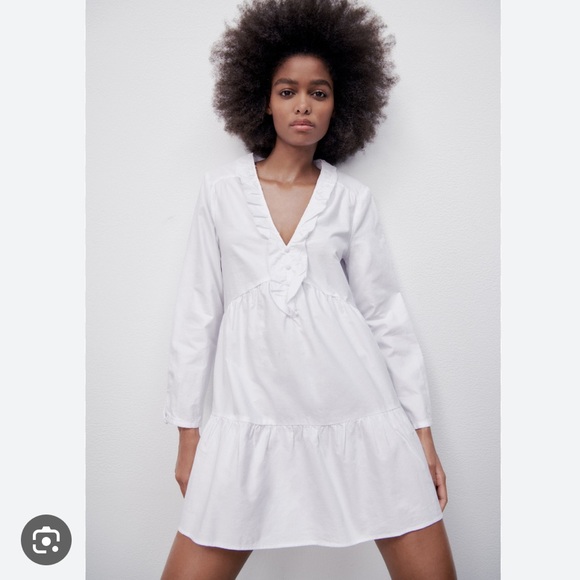 Zara white tiered oxford dress - Picture 4 of 8
